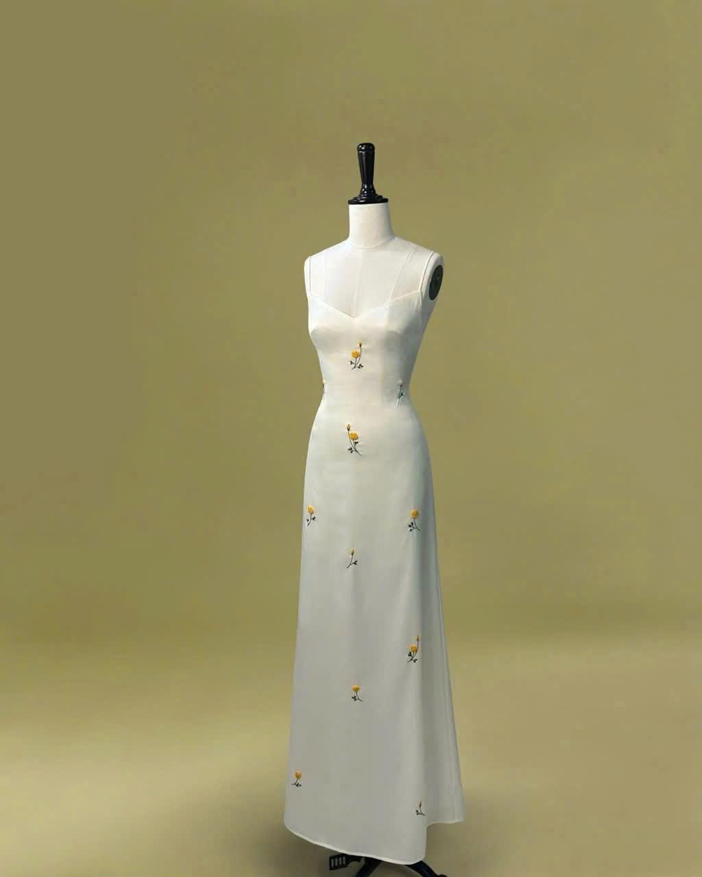 White Hand-Embroidered Floral Maxi Dress