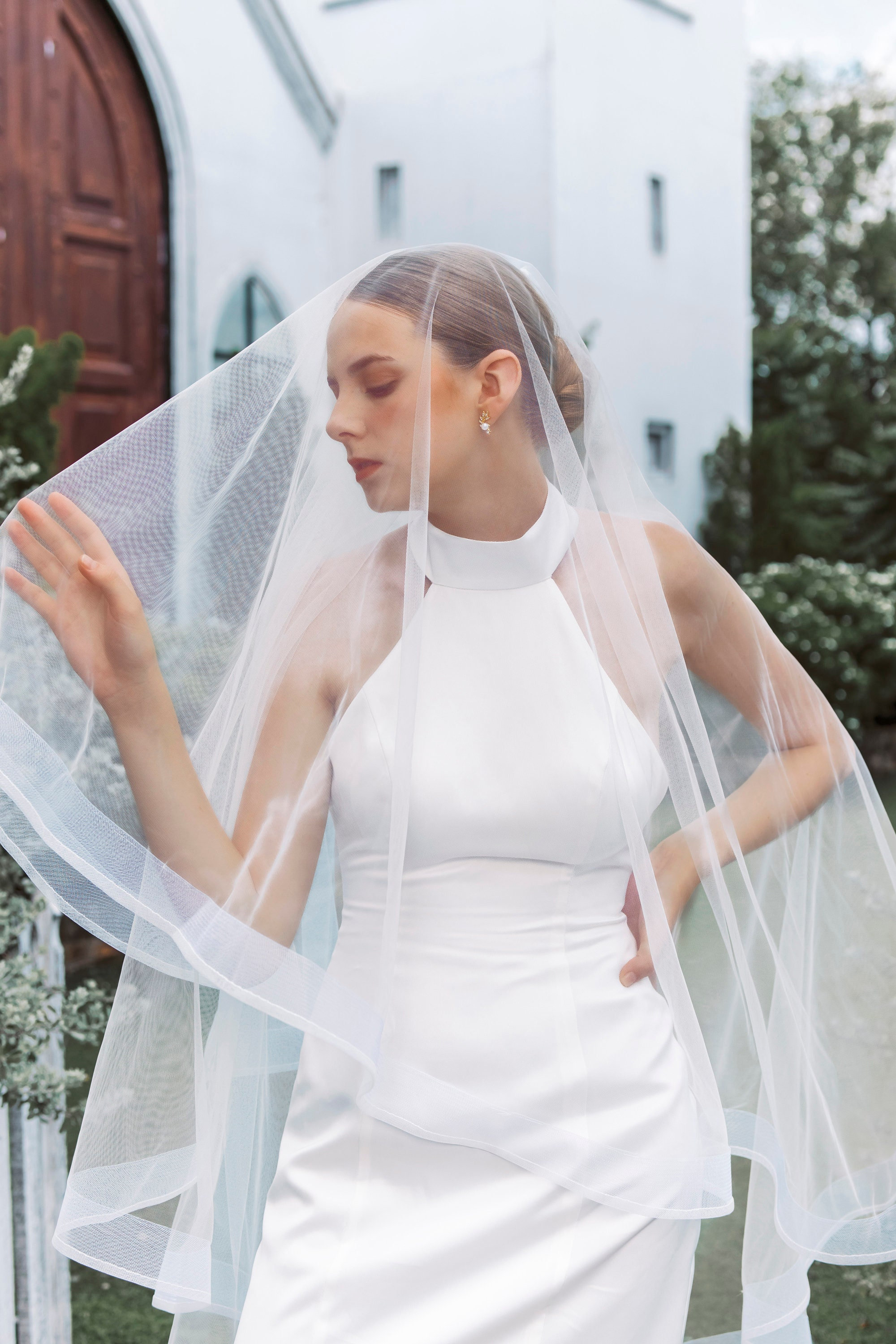Korty Bridal Veil,2 Tier Ribbon Edge Center Cascade White Wedding Veil with Comb