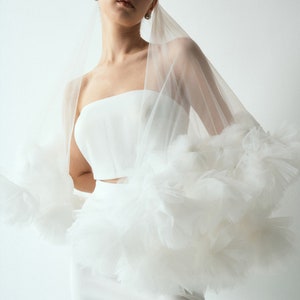 Pom Pom Veil / Drop Veil / Custom Veil / White Veil / Short Bridal Veil / Bridal Veil / Gift for Bride OOA14 image 2