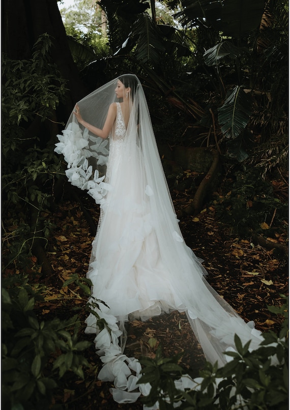 White Tulle Cathedral Wedding Veil With Comb‎ Bridal Train 100\