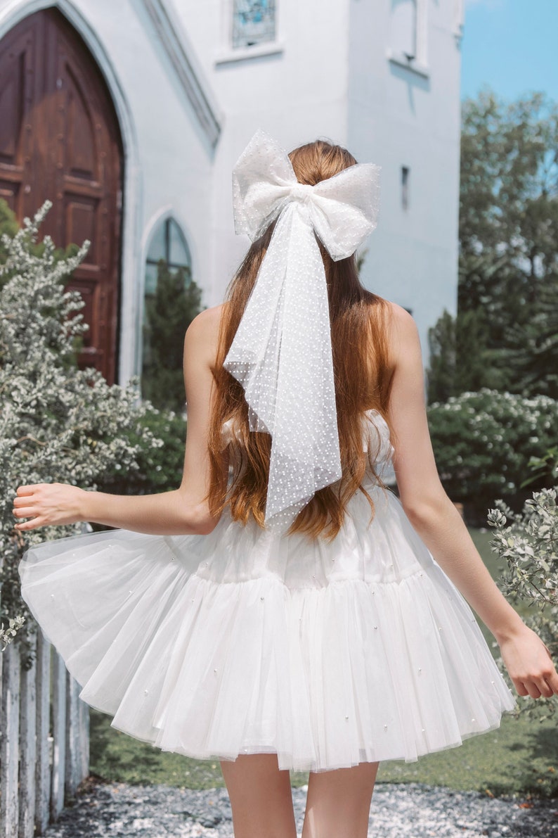 Noeud de noeud de mariage / Accessoires de mariée / Accessoires de noeud de mariage à pois / Noeud de mariée en tulle / Noeud de noeud de mariage fait main / Noeud de noeud de mariage à pince image 1