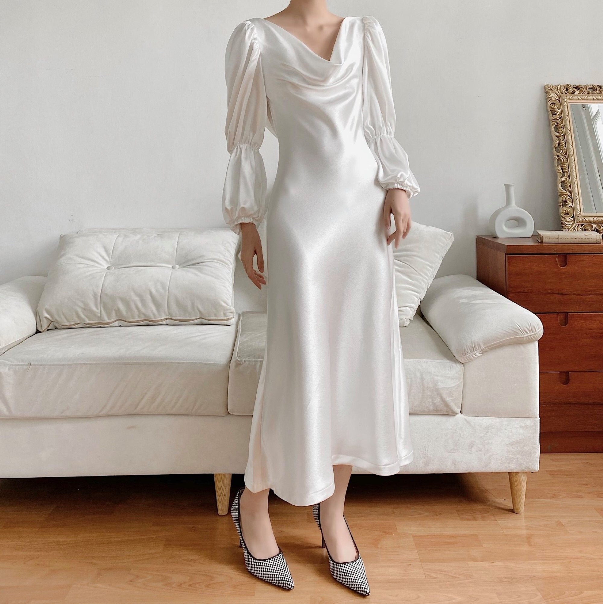 Ivory Dress/ Silk Satin Dress/ Long ...