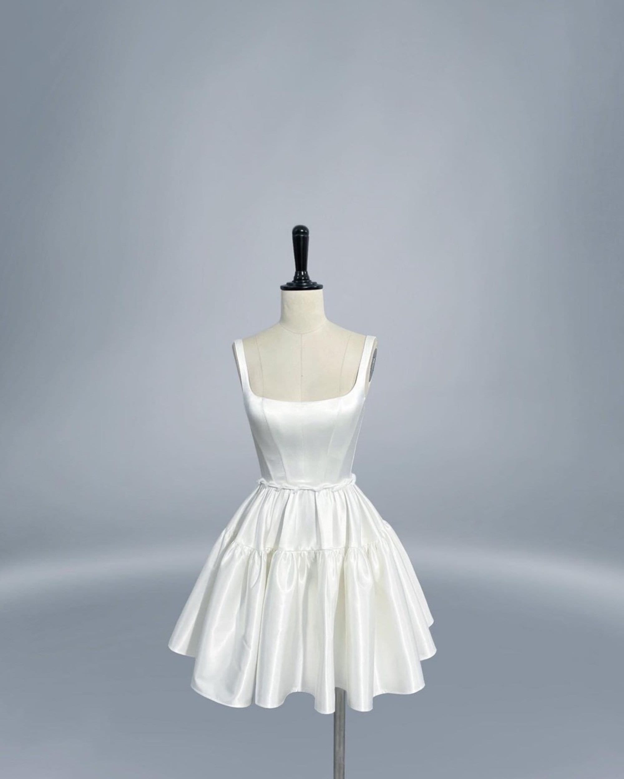 Silk Taffeta Mini Dress - Short White Cocktail Dress / Engagement Party Outfit / Wedding Guest Dress DOO005