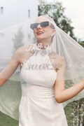 Short Personalized Wedding Veil with Custom Embroidered Names or Date - Modern Minimalist Bride Gift VOO004 product logo