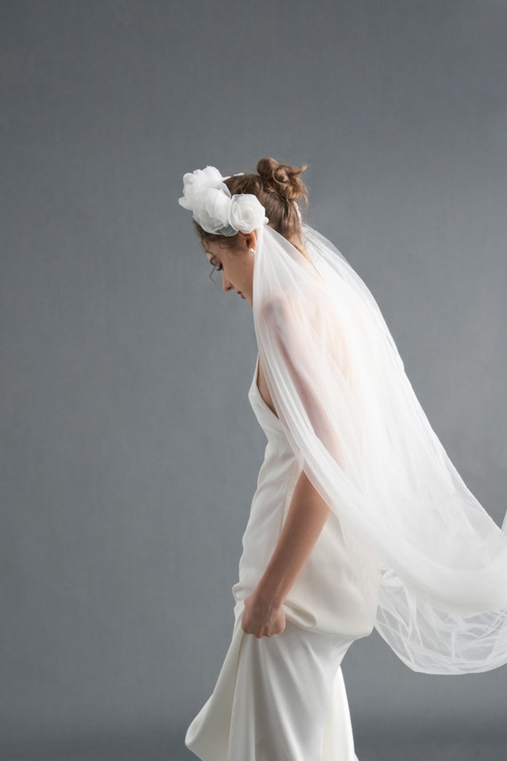 Organza Flower Bridal Headband Veil | Handmade Tulle  display picture 2