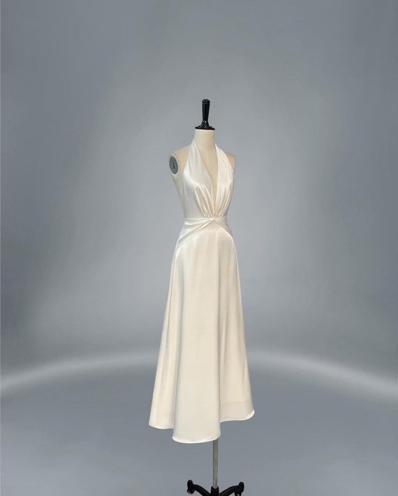 Ivory Silk Halter Gown - Handmade Backless Maxi Dress DOO035