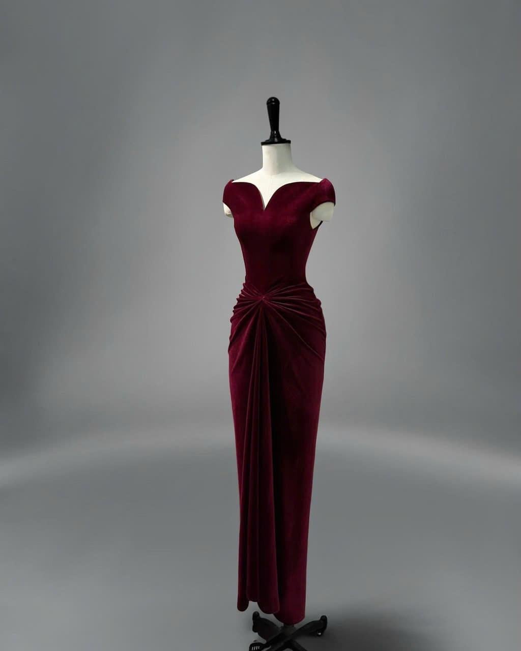 Burgundy Velvet Evening Gown