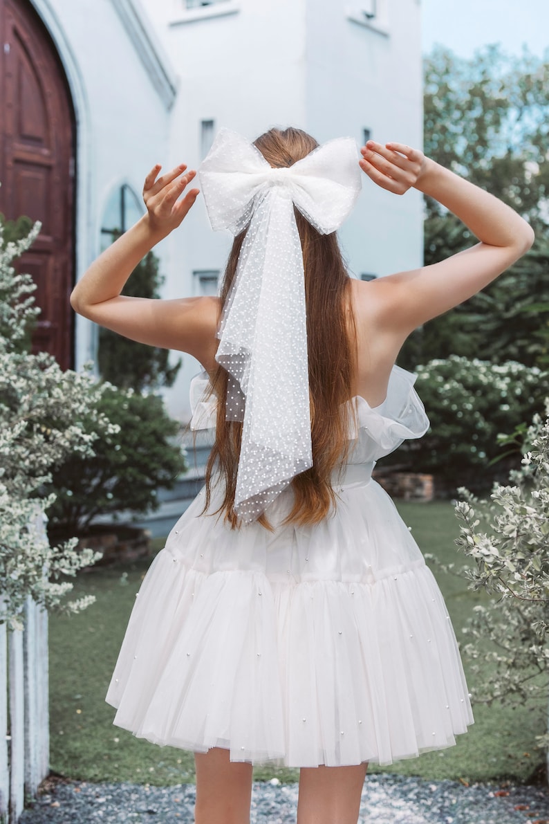 Noeud de noeud de mariage / Accessoires de mariée / Accessoires de noeud de mariage à pois / Noeud de mariée en tulle / Noeud de noeud de mariage fait main / Noeud de noeud de mariage à pince image 3