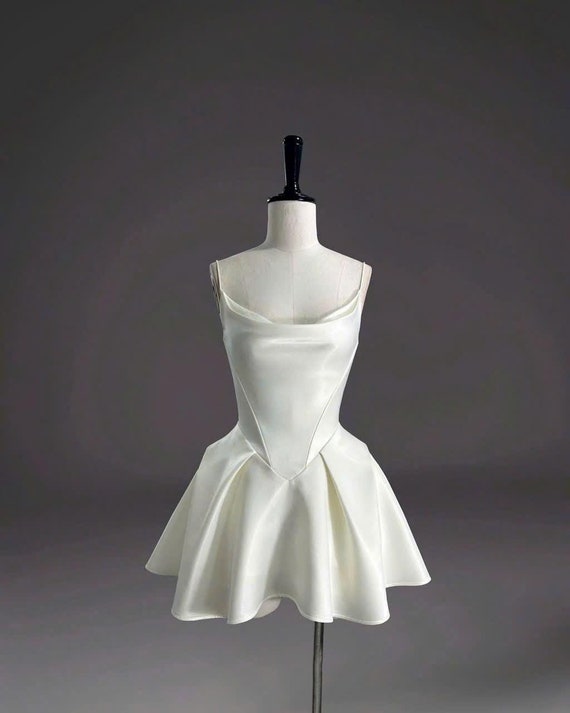 a line mini dress white Square Neck Sculpting A-Line Mini Dress