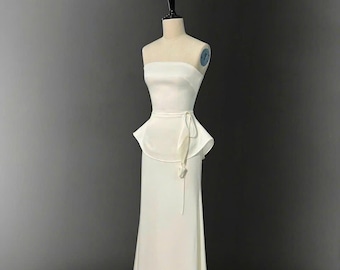Strapless Peplum Wedding Dress | Modern Satin Bridal Gown DOO031
