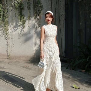 Lace Bridal Dress/ Long Dress / Classical Dress / White Dress / Engagement Dress/ Gift For Her/ Gift for Bride OOA113