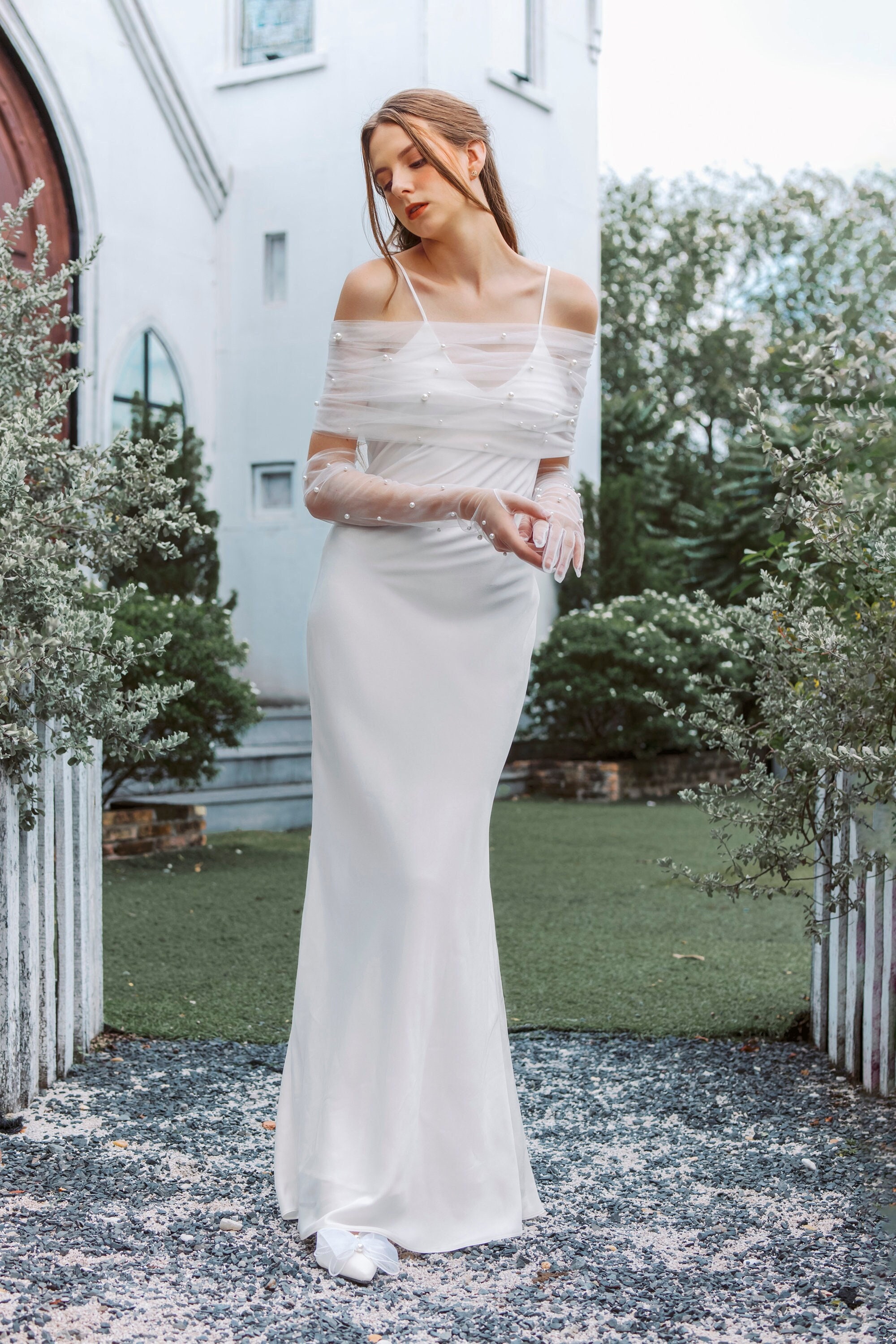 off the shoulder wrap wedding dress Ladivine WN308