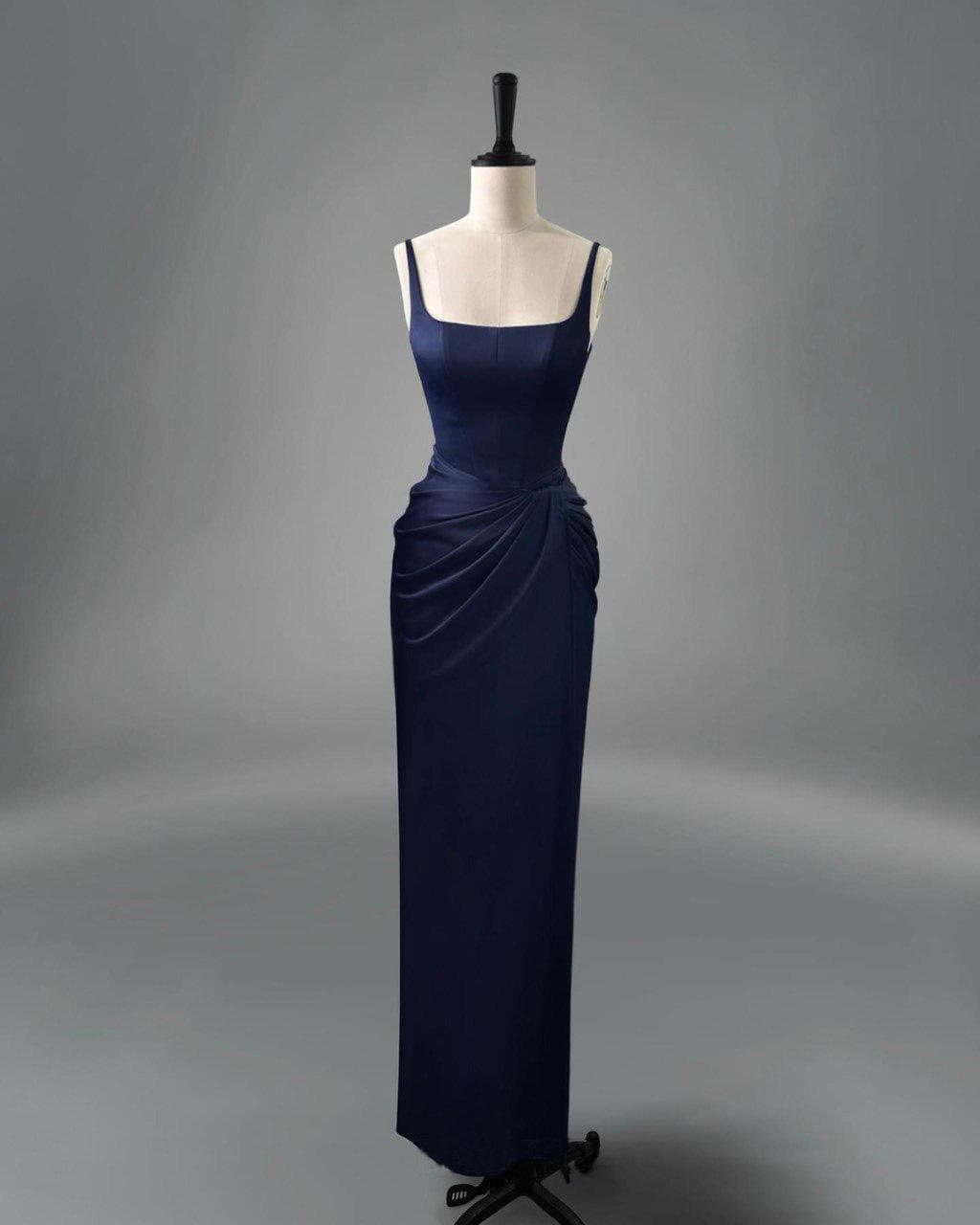 Marineblaues Kleid / Langes Seidensatinkleid / Sommerkleid / Verlobungskleid / Brautjungferkleid / Geschenk für Sie / Geschenk für die Braut OOA98