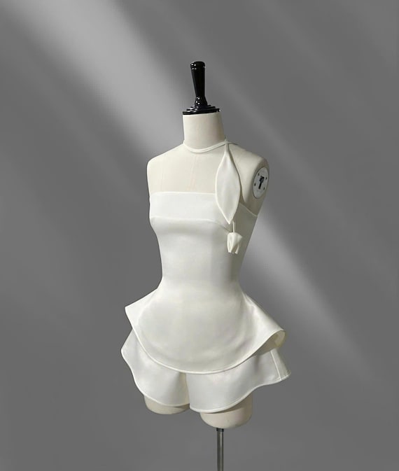 Silk Taffeta Two Piece Set - Corset Peplum Top & Shorts / Engagement Outfit / Bridal Shower Dress / Minimalist Bridal Look DOO017 Silk Taffeta Two Piece Set - Corset Peplum Top & Shorts / Engagement Outfit / Bridal Shower Dress / Minimalist Bridal Look DOO017