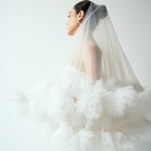 Pom Pom Veil / Drop Veil / Custom Veil / White Veil / Short Bridal Veil / Bridal Veil / Gift for Bride OOA14 Solid same photo