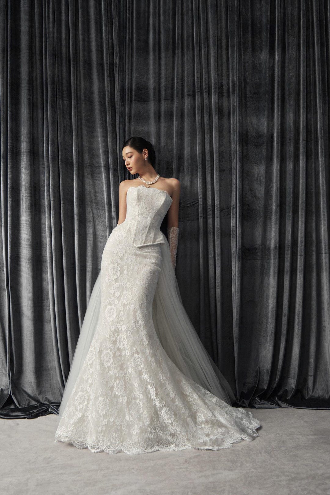 strapless corset mermaid wedding dress Arabic Strapless mermaid wedding dress with Strapless Backless Corset, Lace-Up Back, Sleeveless Design, and Chapel Train