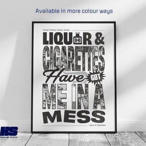 Liquor & cigarettes | Chase and status, Hedex,  Arrdee | dnb drum and bass print edm A2 A3 A4 A5 digital download