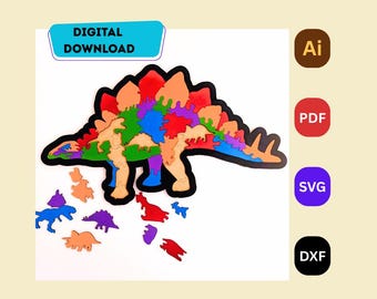Stegosaurus Puzzle SVG DXF AI - Große Dinosaurierförmige Jigsaw - Laser Cut File