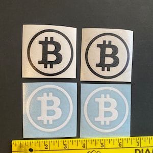 4 Bitcoin stickers 2.5x2.5 2 gloss black 2 gloss white