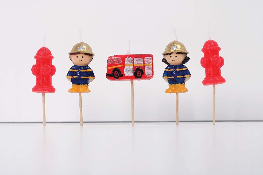 Set De Bougies D’anniversaire Thème Pompiers – 5 Pièces, Motifs Camion, Pompier, Borne Incendie – Pics à Gâteau Décoratifs Pour Enfant - 13