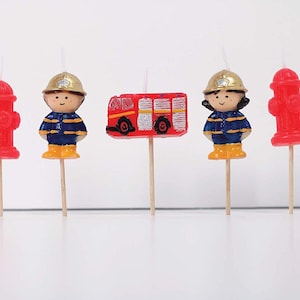 Firefighter Cake Candles | Firemen Cake Topper | 3D Birthday Cake Candles