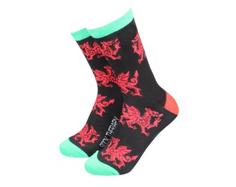 Welsh Dragons, Welsh Themed Women's Bamboo Socks by Sock Therapy