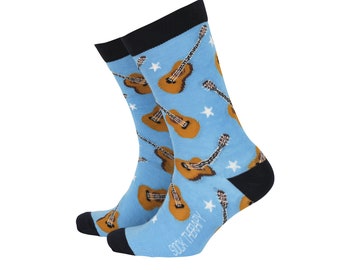 Acoustic Guitar Socks  - Men's Bamboo Novelty Socks by Smiling Faces