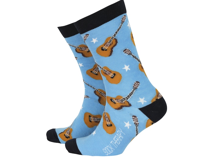 Acoustic Guitar Socks  - Men's Bamboo Novelty Socks by Smiling Faces