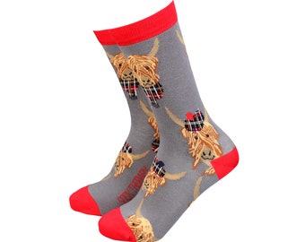 Women's Tartan Highland Coo Bamboo Socks by Sock Therapy