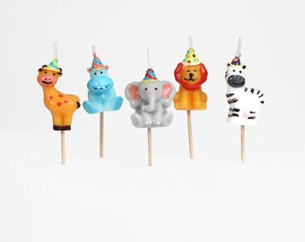 3D Safari Animal Cake Candles: Birthday Party Toppers