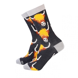 Highland Cow – Meias femininas de bambu para presente da Sock Therapy