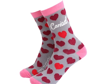 Cariad Bamboo Socks  - Welsh Women's Novelty Socks by Smiling Faces