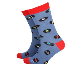 Records Vinyl Socks Music Lover - Men's Bamboo Novelty Socks by Smiling Faces