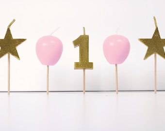 1st Birthday Cake Candles: 3D Star & Number One Toppers