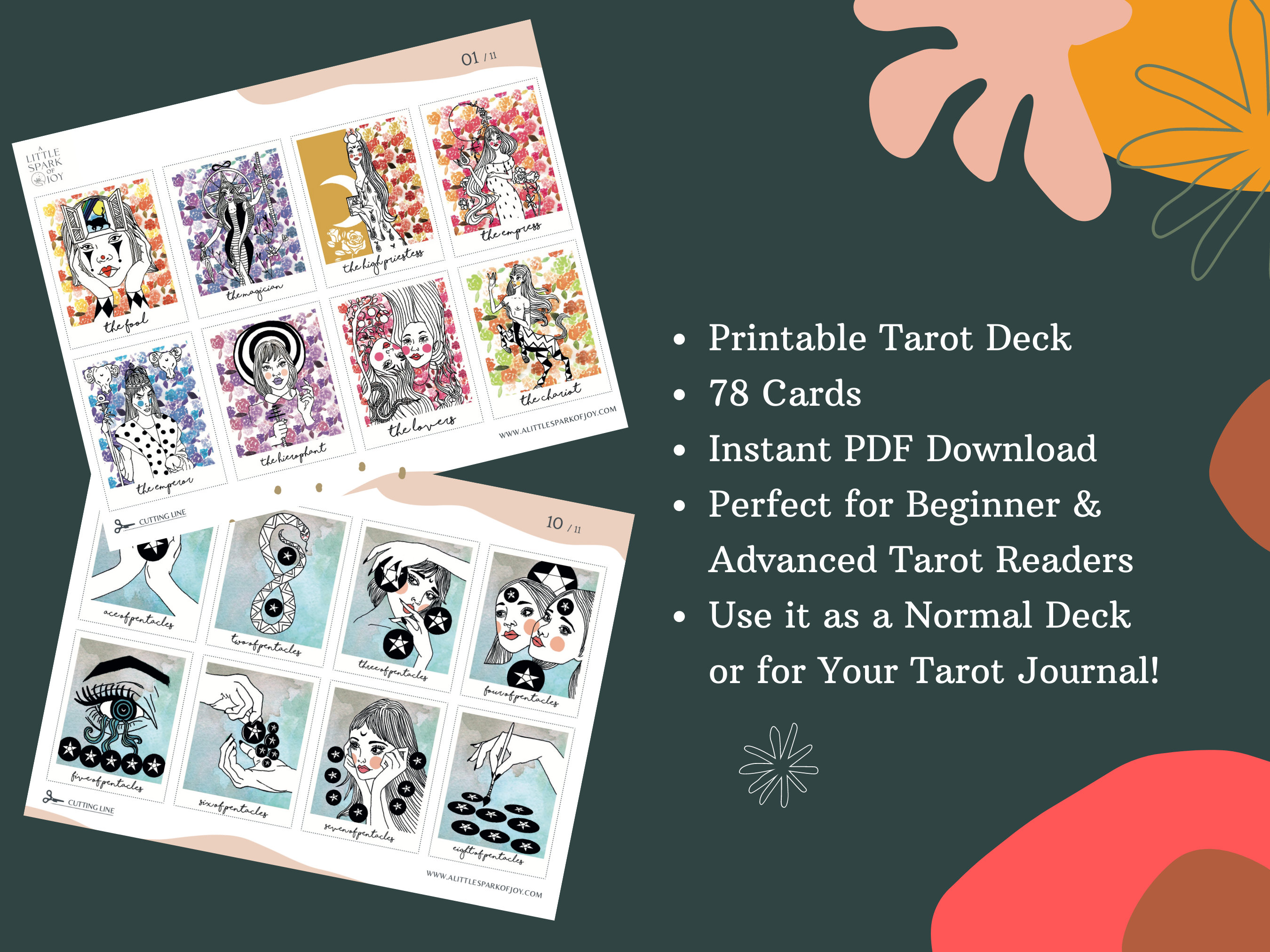 Tarot Card Deck to Print at Home Complete 78-card Tarot Deck | Etsy