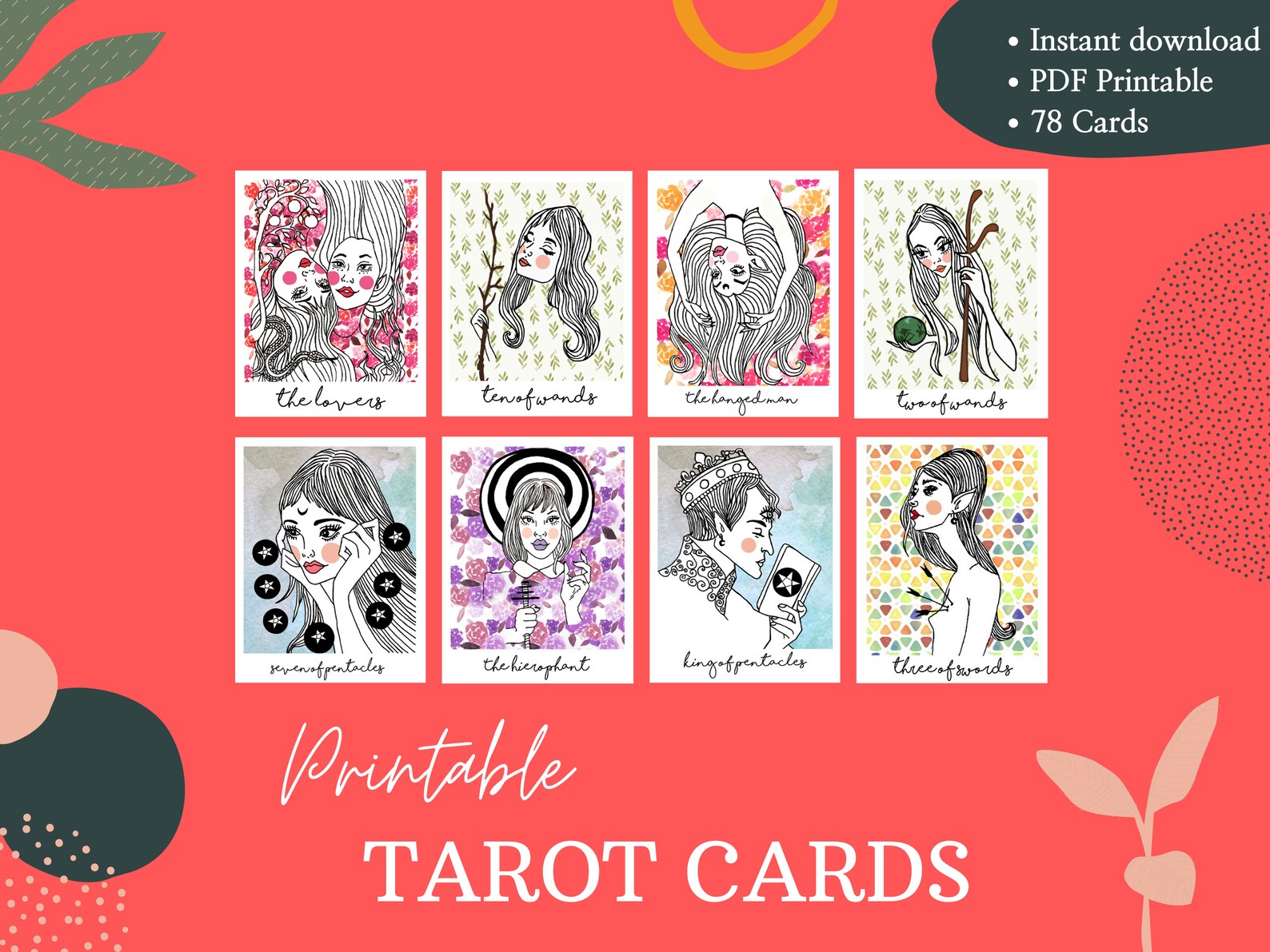 Tarot Card Deck to Print at Home Complete 78card Tarot Deck Etsy