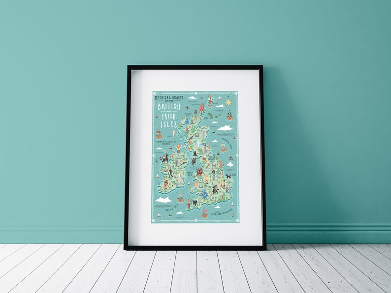 Illustrated Map, Mythical Beasts of the British and Irish Isles, A3 Art Print image 2