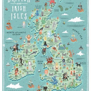 Illustrated Map, Mythical Beasts of the British and Irish Isles, A3 Art Print image 3