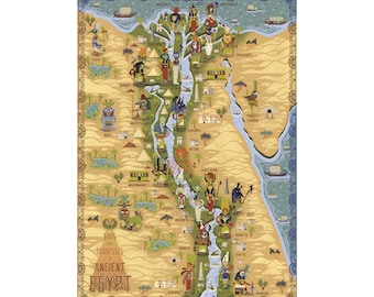 Illustrated Map, Gods and Goddesses of Ancient Egypt, A3 Art Print