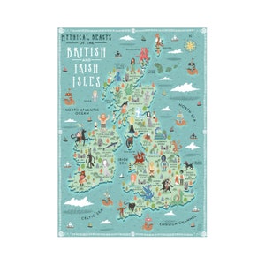 Illustrated Map, Mythical Beasts of the British and Irish Isles, A3 Art Print image 1