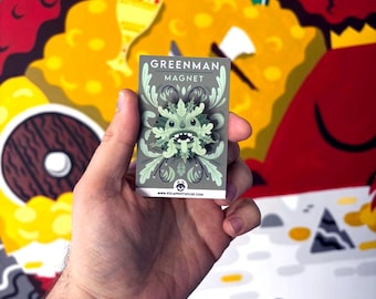 Greenman - Badge / aimant folklore en bois - Green Man
