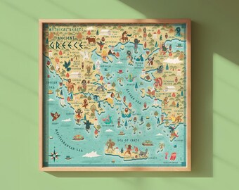 古代ギリシャの神話上の獣 - イラスト地図 - ファインアートジクレー