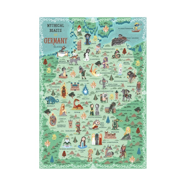 Mythical Beasts of Germany : An illustrated map