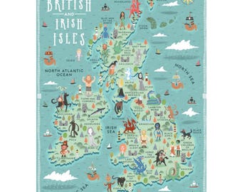 Illustrated Map, Mythical Beasts of the British and Irish Isles, A3 Art Print
