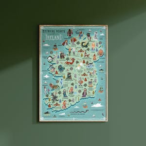 "Fabelwesen - Irland - Illustrierte Landkarte - Giclee ""Fine Art"" A2."