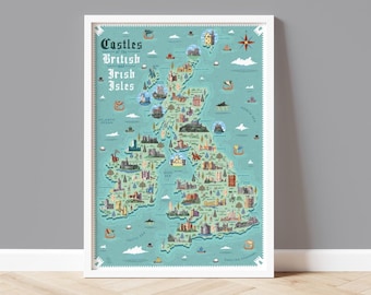 Castles of the British and Irish Isles - Illustrated map - Fine art giclee print