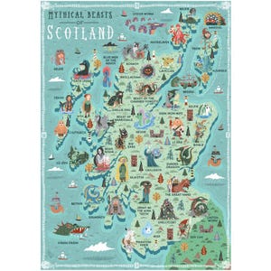 Carte illustrée, bêtes mythiques d'Écosse, impression d'art A3