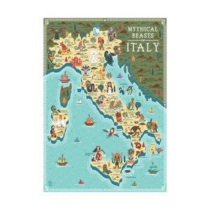 Fabelwesen Italiens - A3 Kunstdruck - illustrierte Landkarte - Bestie Mitiche d'Italia