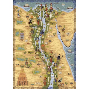 Mapa ilustrado de los dioses y diosas del antiguo Egipto, lámina artística A3