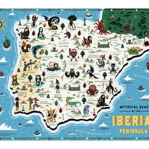 Mythical Beasts of the Iberian Peninsula Illustrated map image 1
